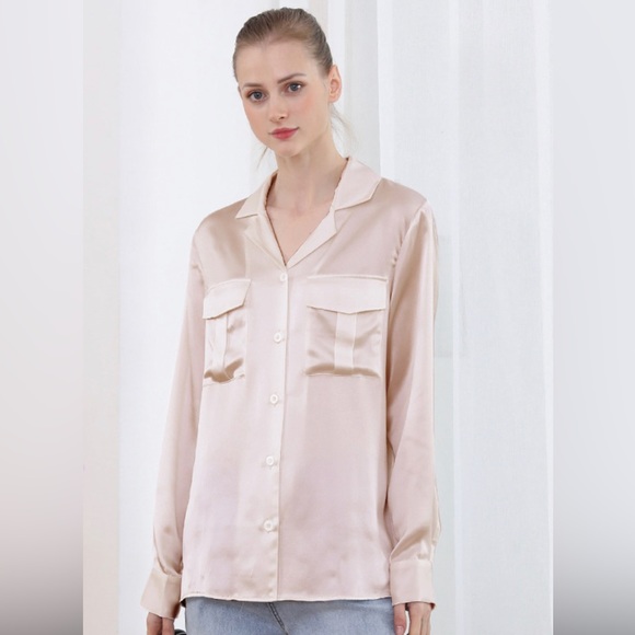 Soft blush pink 100% silk shirt - Picture 1 of 5